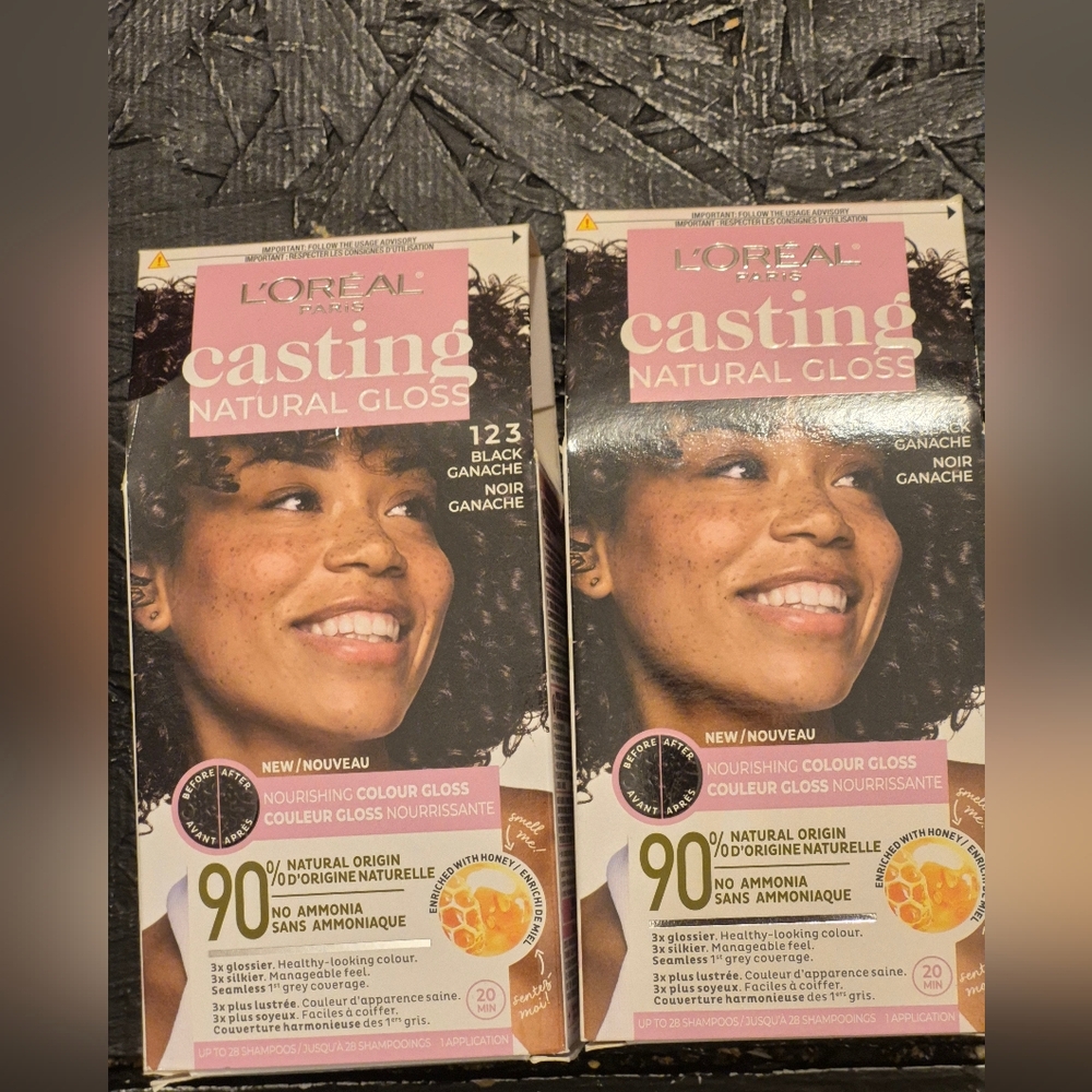 2 New Packs Of L'Oreal Casting Natural Gloss Hair Dye. Color 123 Black Ganache